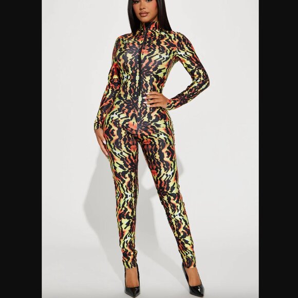 Fashion Nova Pants - Fashion Nova Wild Thing Tiger Jumpsuit/Ears 2 Piece Costume Set, Medium/Large